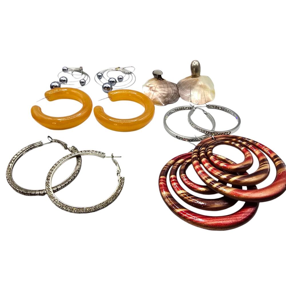 Lot of 6 Pairs Large Hoop Earrings Multicolor Styles For Wear Repurpose SKU 3152